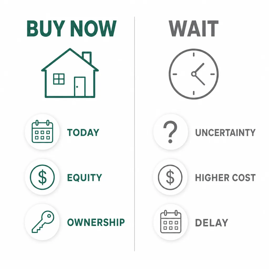 A calendar and calculator weighing the cost of waiting to buy